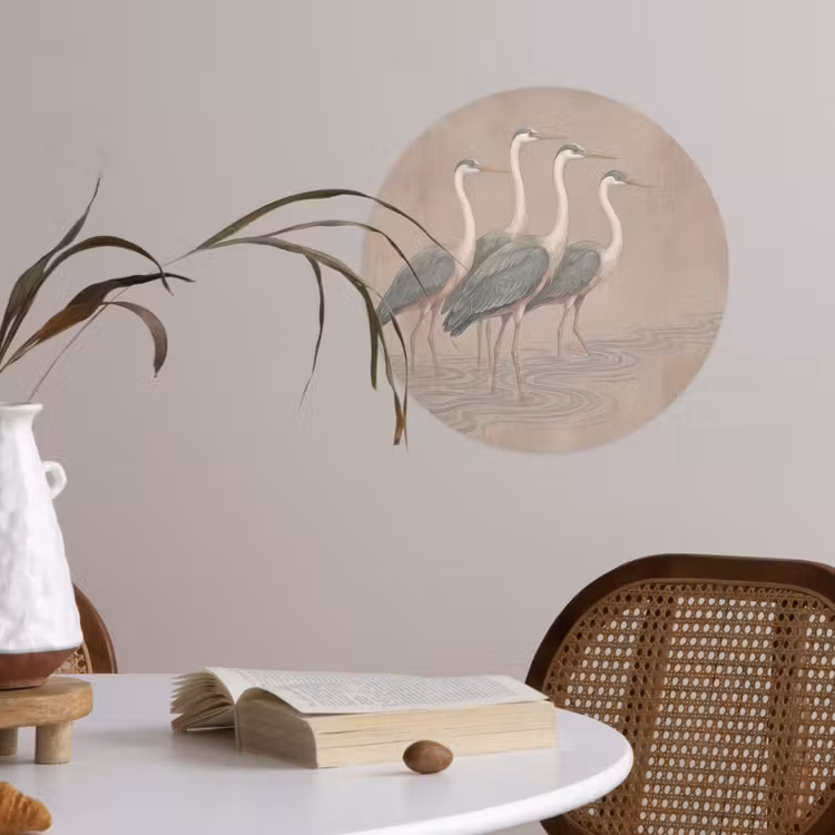 Vogel - Water - Natuur - Vintage Wandcirkel behangsticker klein -sfeer3