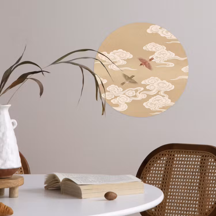 Vogels - Vliegen - Beige Wandcirkel behangsticker klein -sfeer3