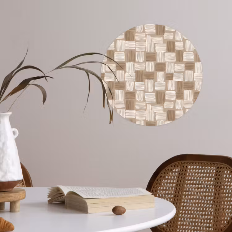 Blok - Patroon - Bruin Wandcirkel behangsticker klein 186 -sfeer3