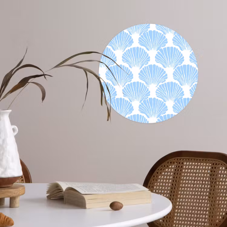 Blauw - Wit - Schelpen - Grafisch - Structuur Wandcirkel behangsticker klein 186 -sfeer3
