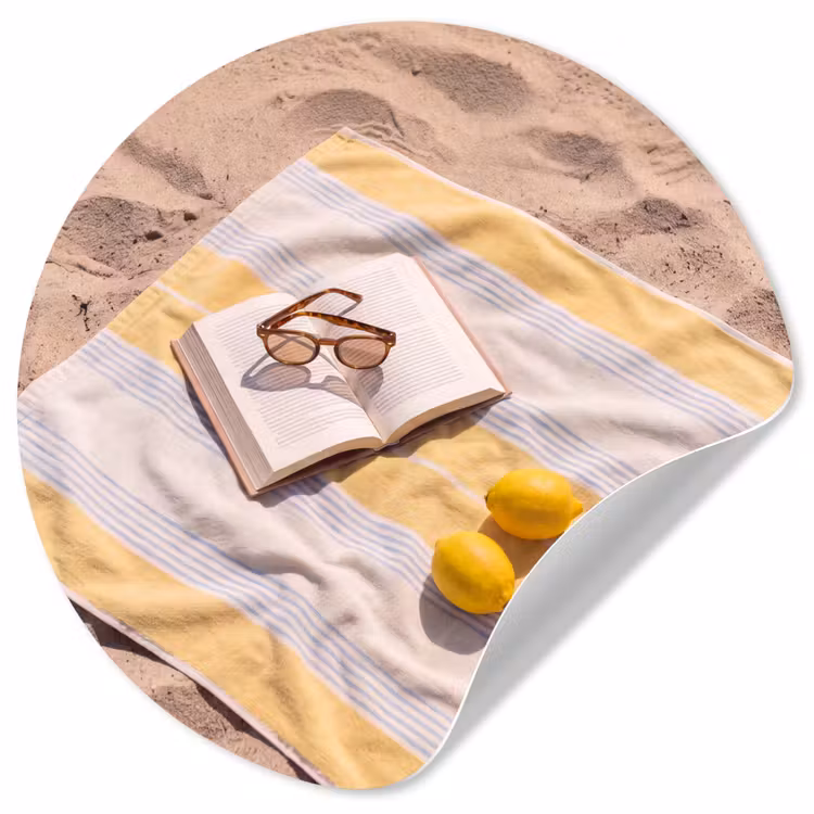 Boek - Zonnebril - Strand - Zomer - Geel Wandcirkel behangsticker klein -3d