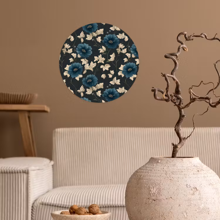 Botanisch - Bloemen - Blauw Wandcirkel behangsticker klein 186 -sfeer1