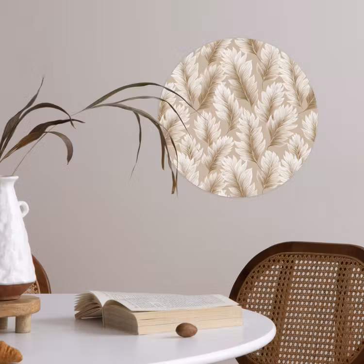 Botanisch - Patroon - Beige Wandcirkel behangsticker klein 186 -sfeer3