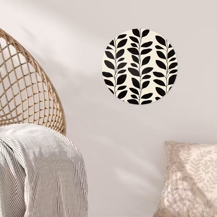 Botanisch - Dessin - Zwart - Beige Wandcirkel behangsticker klein 186 -sfeer4