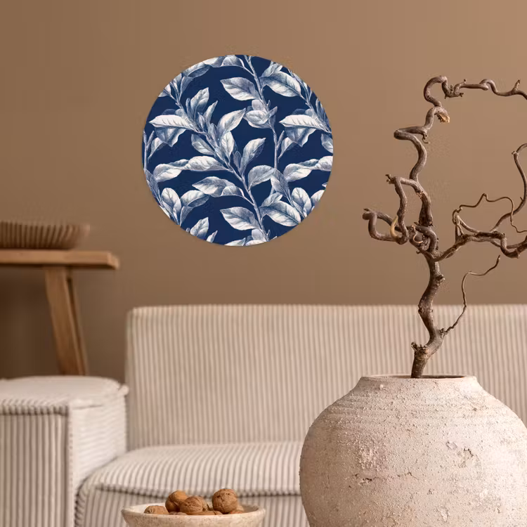 Botanisch - Patroon - Blauw Wandcirkel behangsticker klein 186 -sfeer1