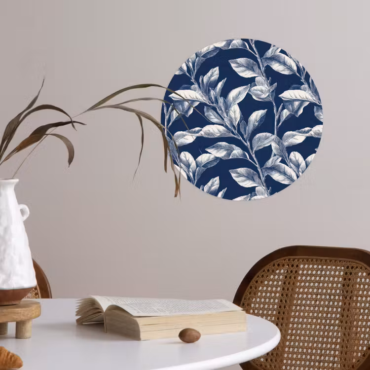 Botanisch - Patroon - Blauw Wandcirkel behangsticker klein 186 -sfeer3