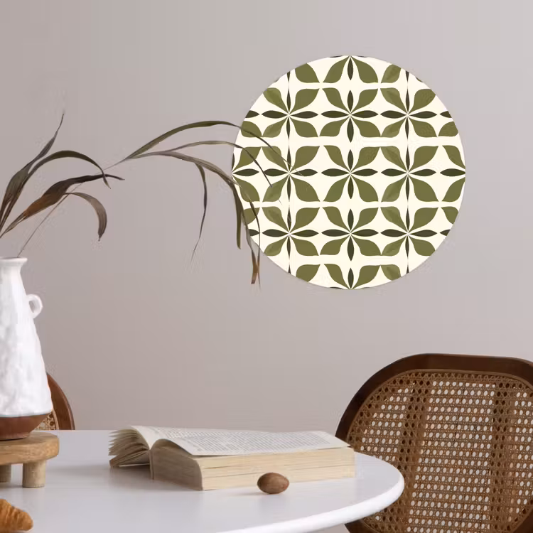 Botanisch - Retro - Groen Wandcirkel behangsticker klein 186 -sfeer3