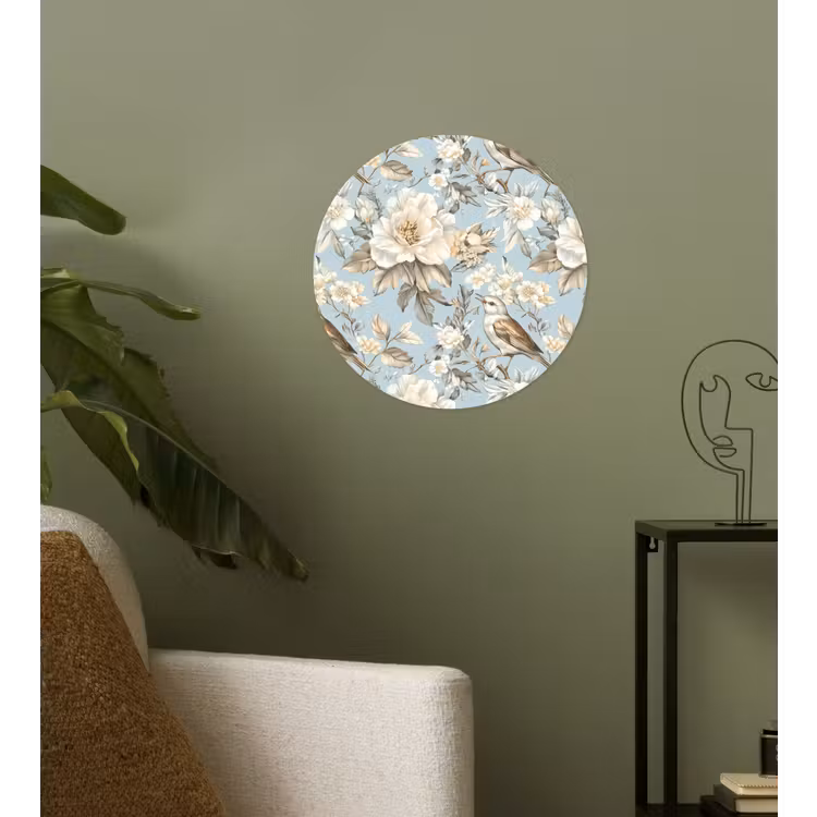 Botanisch - Zangvogel - Blauw Wandcirkel behangsticker klein 186 -sfeer2