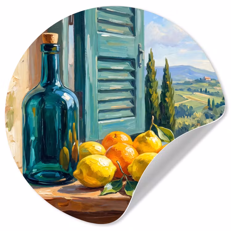 Wallpaper Circle - Bottle - Fruit - Still Life - Fles - Fruit - Stilleven Wandcirkel behangsticker klein