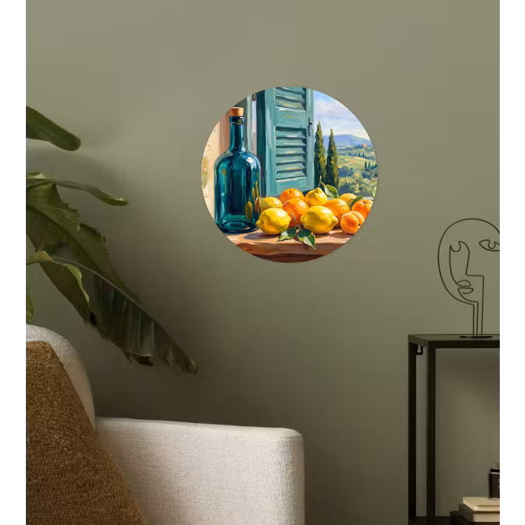 Wallpaper Circle - Bottle - Fruit - Still Life - Fles - Fruit - Stilleven Wandcirkel behangsticker klein