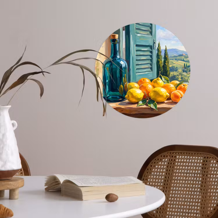 Wallpaper Circle - Bottle - Fruit - Still Life - Fles - Fruit - Stilleven Wandcirkel behangsticker klein
