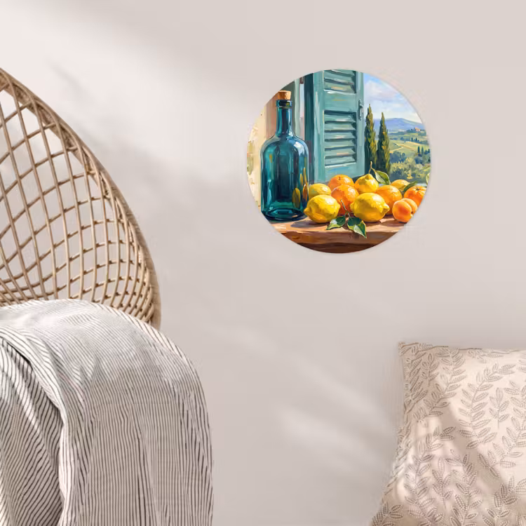 Wallpaper Circle - Bottle - Fruit - Still Life - Fles - Fruit - Stilleven Wandcirkel behangsticker klein