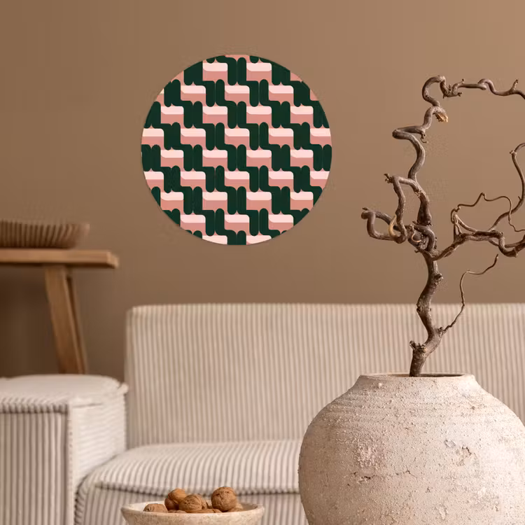 Vlechtpatroon - Groen - Roze - Geometrisch Wandcirkel behangsticker klein 186 -sfeer1