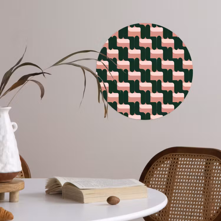 Vlechtpatroon - Groen - Roze - Geometrisch Wandcirkel behangsticker klein 186 -sfeer3