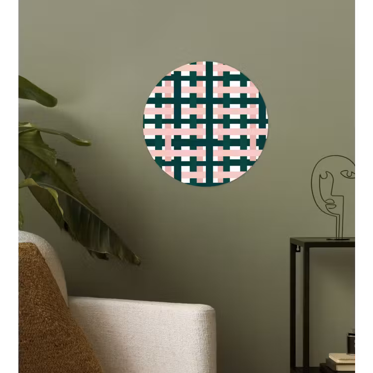 Vlechtpatroon - Groen - Roze - Grafisch Wandcirkel behangsticker klein 186 -sfeer2