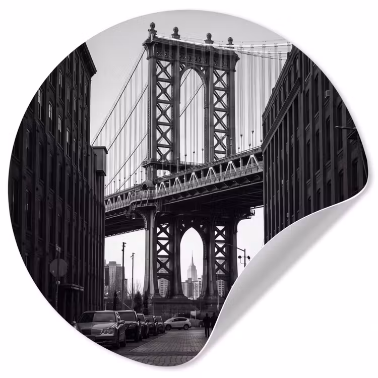 Brug - Stad - Architectuur - Modern - Zwart-wit Wandcirkel behangsticker klein -3d