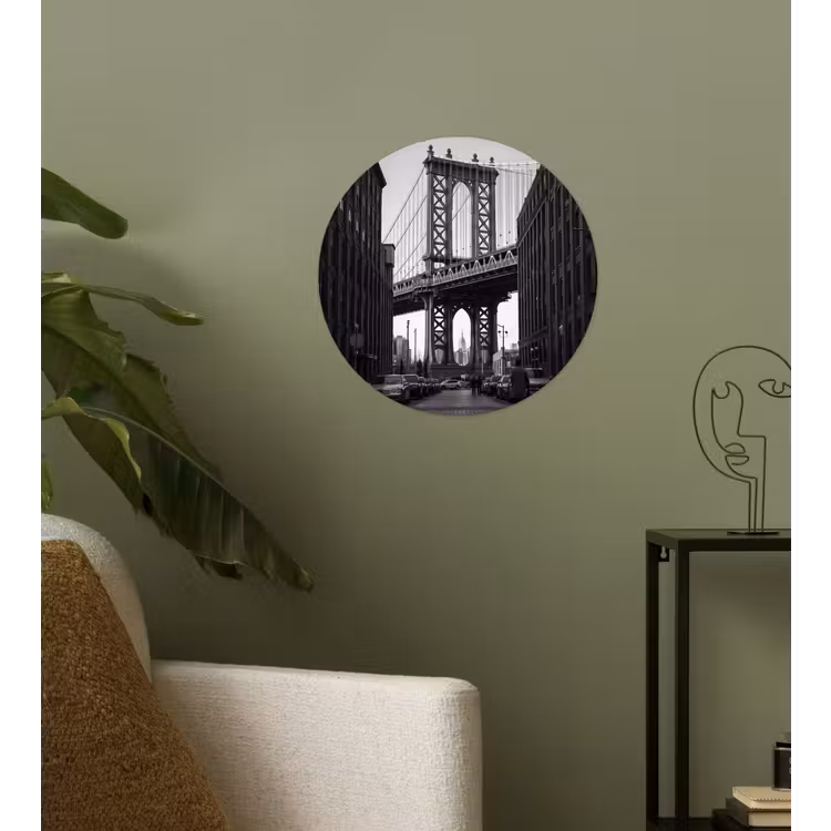 Brug - Stad - Architectuur - Modern - Zwart-wit Wandcirkel behangsticker klein -sfeer2