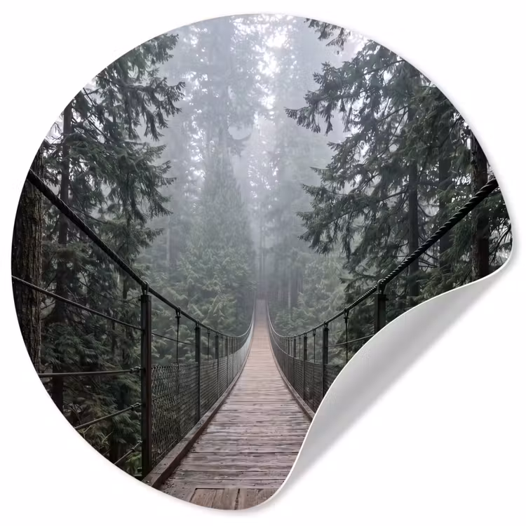 Brug - Bos - Mist - Natuur Wandcirkel behangsticker klein -3d