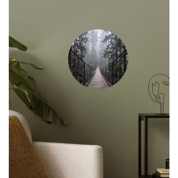 Brug - Bos - Mist - Natuur Wandcirkel behangsticker klein -sfeer2