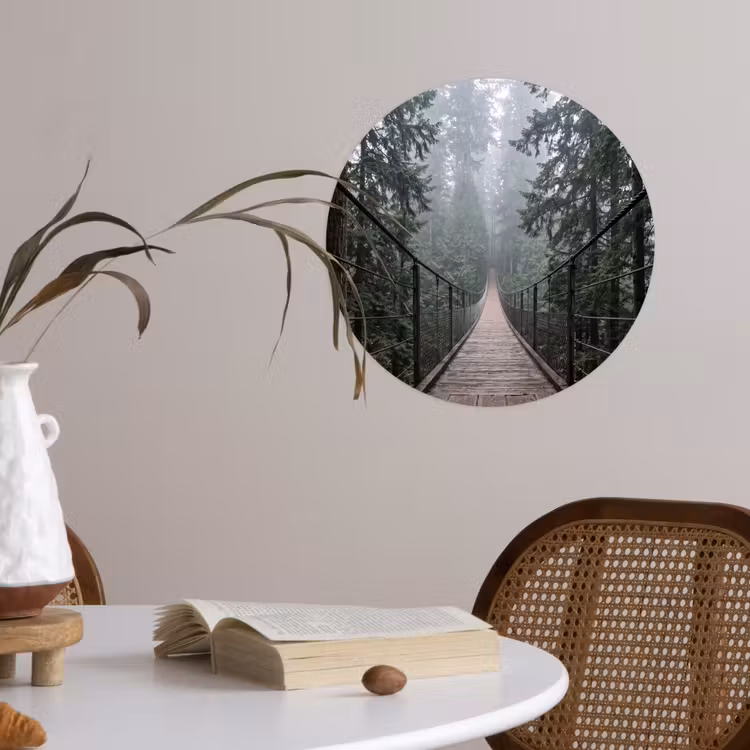 Brug - Bos - Mist - Natuur Wandcirkel behangsticker klein -sfeer3