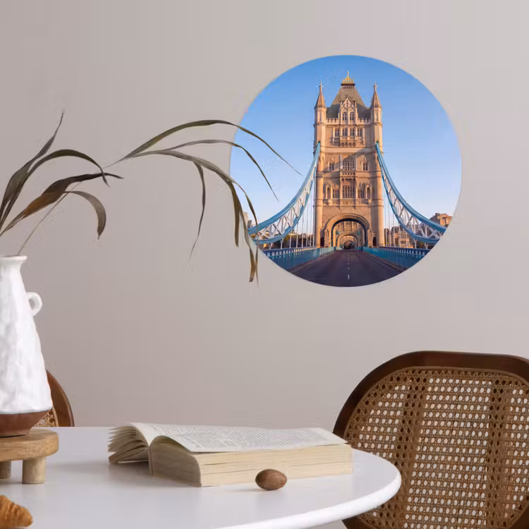 Brug - Toren - Architectuur - Klassiek - Blauw Wandcirkel behangsticker klein -sfeer3