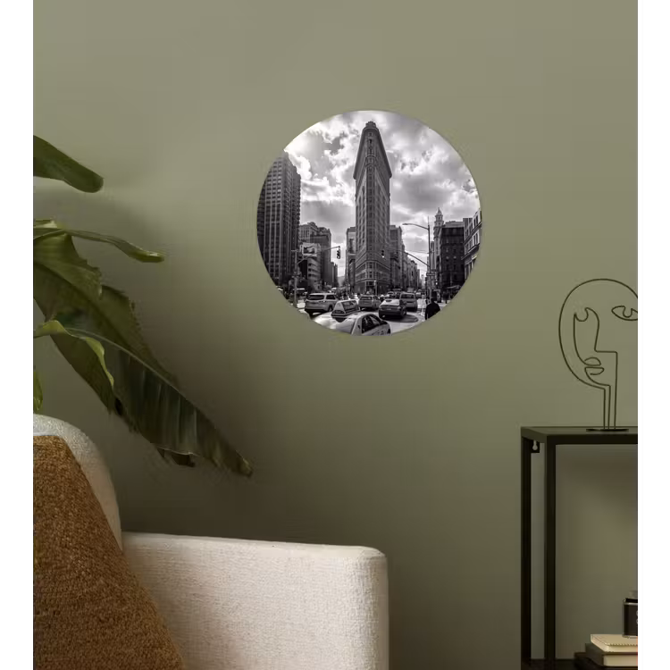 Gebouw - Hoogbouw - Stad - Architectuur - Zwart-wit Wandcirkel behangsticker klein -sfeer2