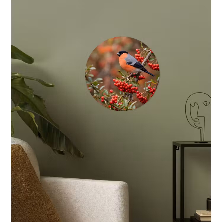 Goudvink - Bessen - Herfst - Natuur - Kleurrijk Wandcirkel behangsticker klein -sfeer2