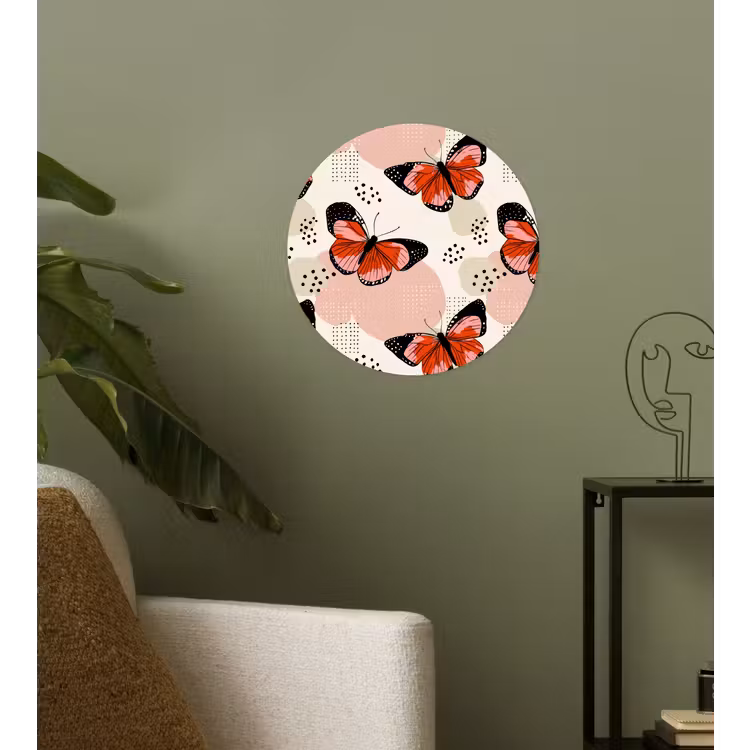 Vlinders - Retro - Kleurrijk Wandcirkel behangsticker klein 186 -sfeer2
