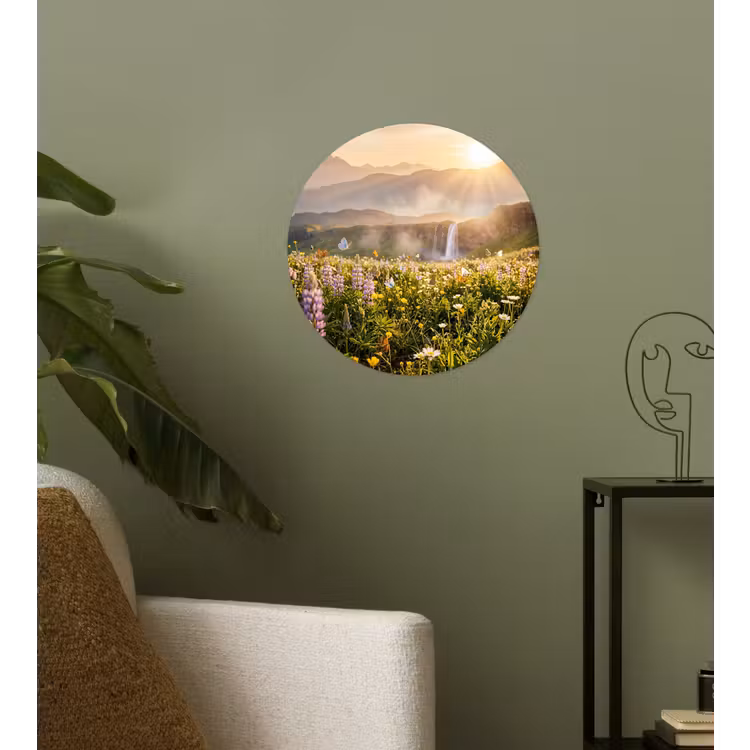 Vlinders - Waterval - Bloemenveld Wandcirkel behangsticker klein -sfeer2