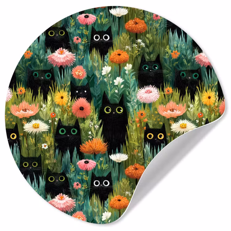 Katten - Bloemen - Kleurrijk Wandcirkel behangsticker klein 186 -3d