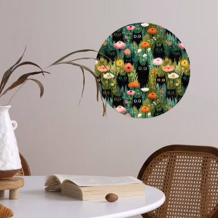 Katten - Bloemen - Kleurrijk Wandcirkel behangsticker klein 186 -sfeer3