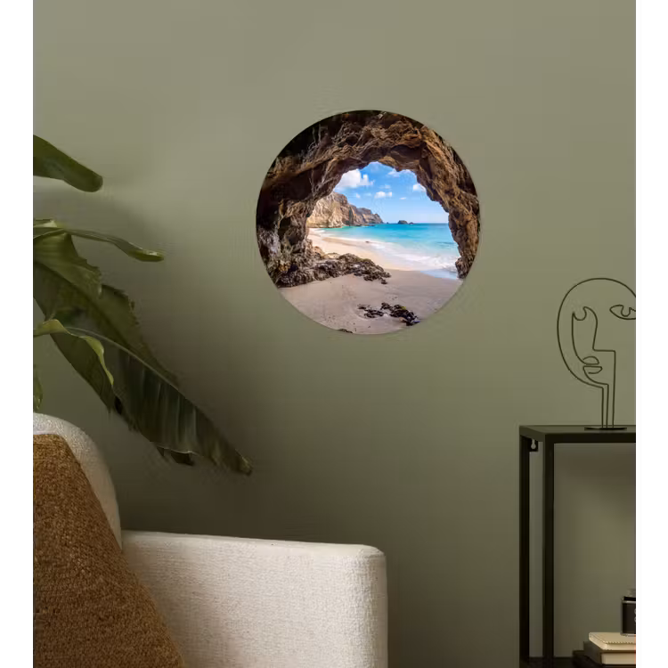 Grot - Strand - Zee - Blauw Wandcirkel behangsticker klein -sfeer2