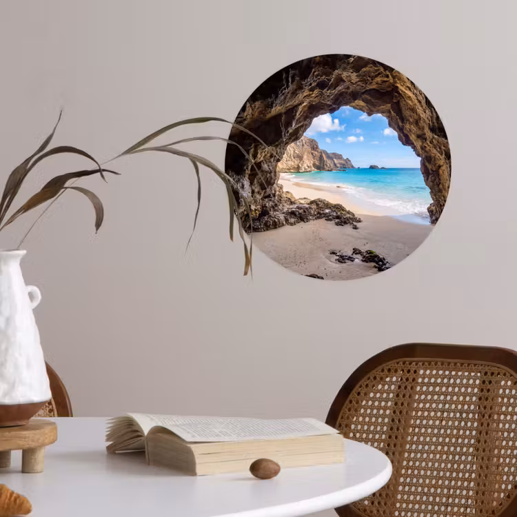 Grot - Strand - Zee - Blauw Wandcirkel behangsticker klein -sfeer3