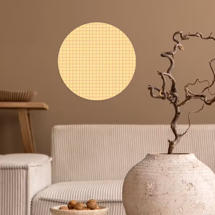 Ruitjes - Grid - Minimalistisch - Geel - Roze Wandcirkel behangsticker klein 186 -sfeer1