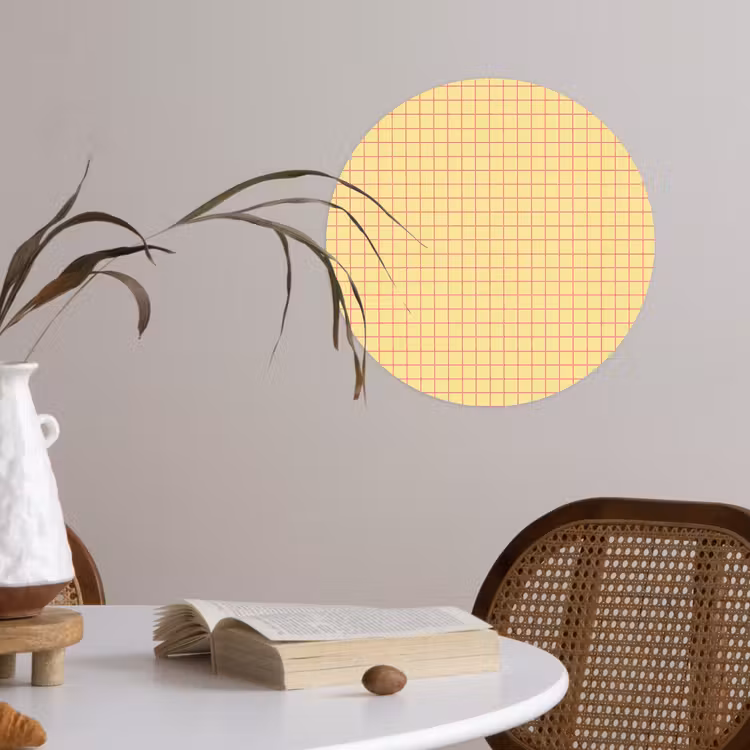 Ruitjes - Grid - Minimalistisch - Geel - Roze Wandcirkel behangsticker klein 186 -sfeer3