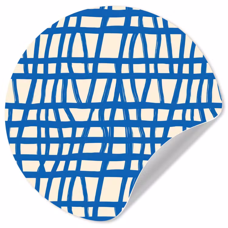 Ruitpatroon - Blauw - Crème Wandcirkel behangsticker klein 186 -3d