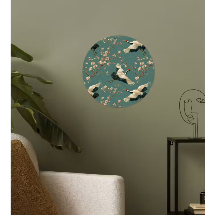 Kersenbloesem - Kraamvogels - Groen Wandcirkel behangsticker klein 186 -sfeer2