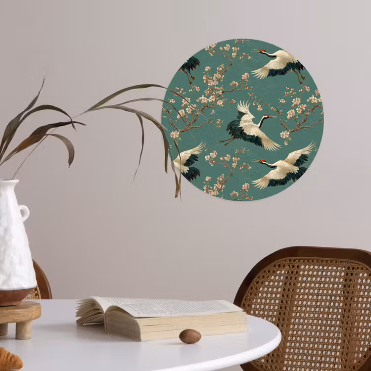 Kersenbloesem - Kraamvogels - Groen Wandcirkel behangsticker klein 186 -sfeer3