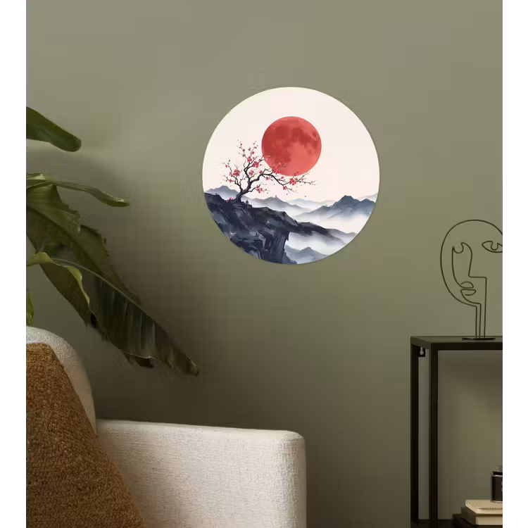 Kersenbloesem - Oosters - Rood Wandcirkel behangsticker klein -sfeer2