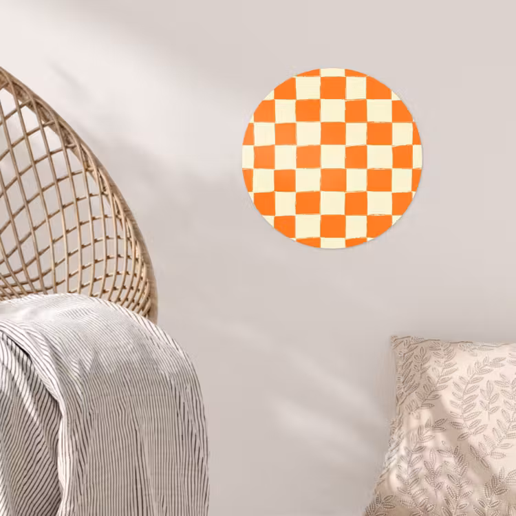 Schaak - Patroon - Oranje Wandcirkel behangsticker klein 186 -sfeer4