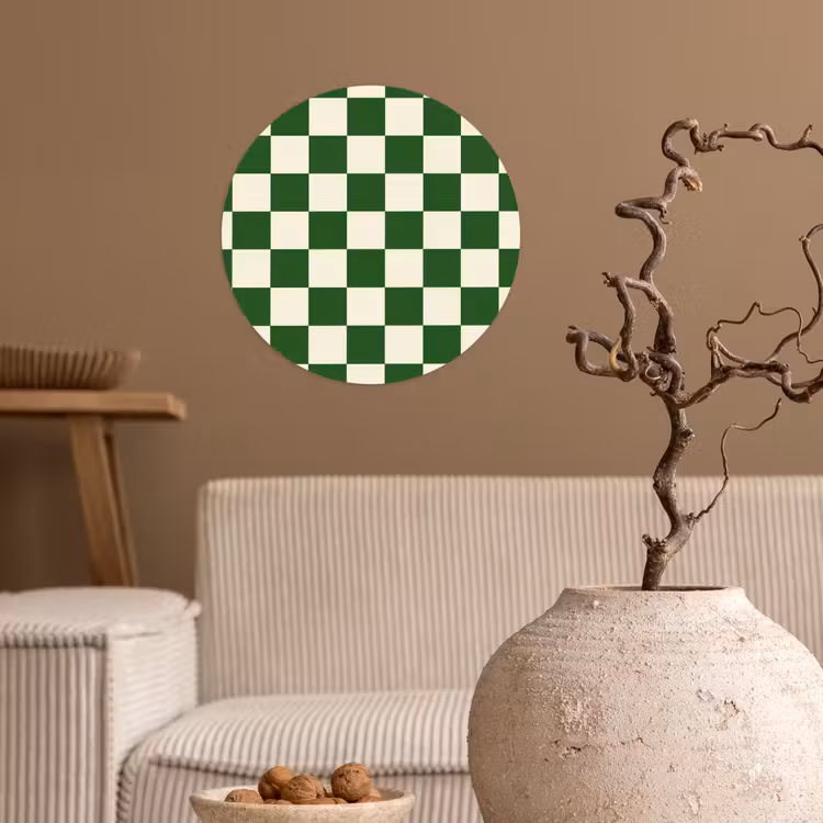 Schaakbord - Patroon - Groen Wandcirkel behangsticker klein 186 -sfeer1