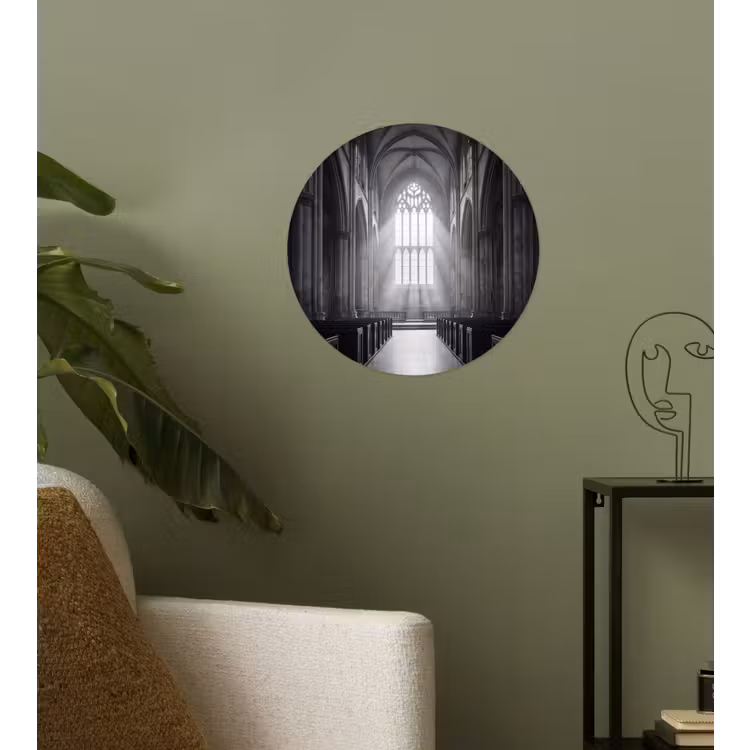 Kerk - Interieur - Lichtstralen - Architectuur - Klassiek Wandcirkel behangsticker klein -sfeer2