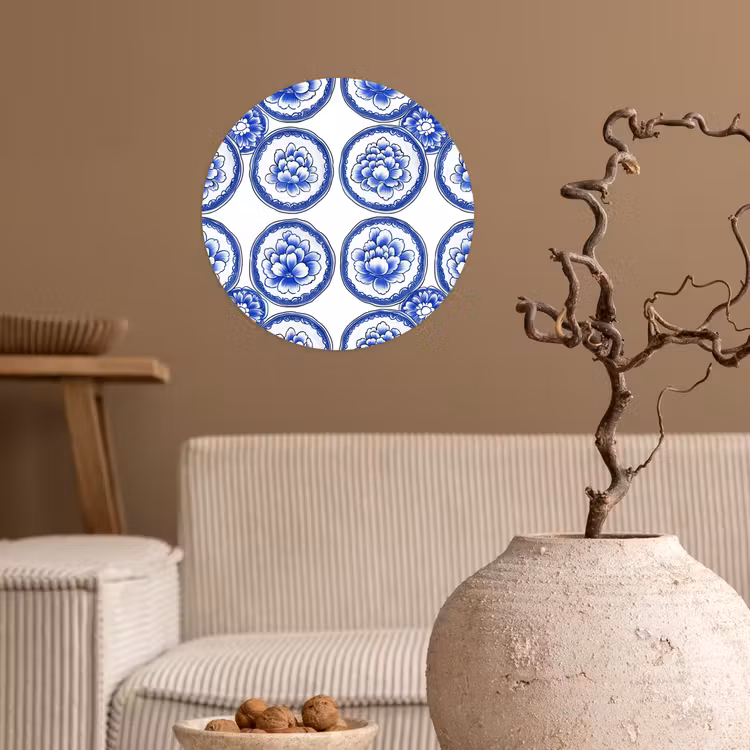 Cirkels - Bloemen - Blauw Wandcirkel behangsticker klein 186 -sfeer1