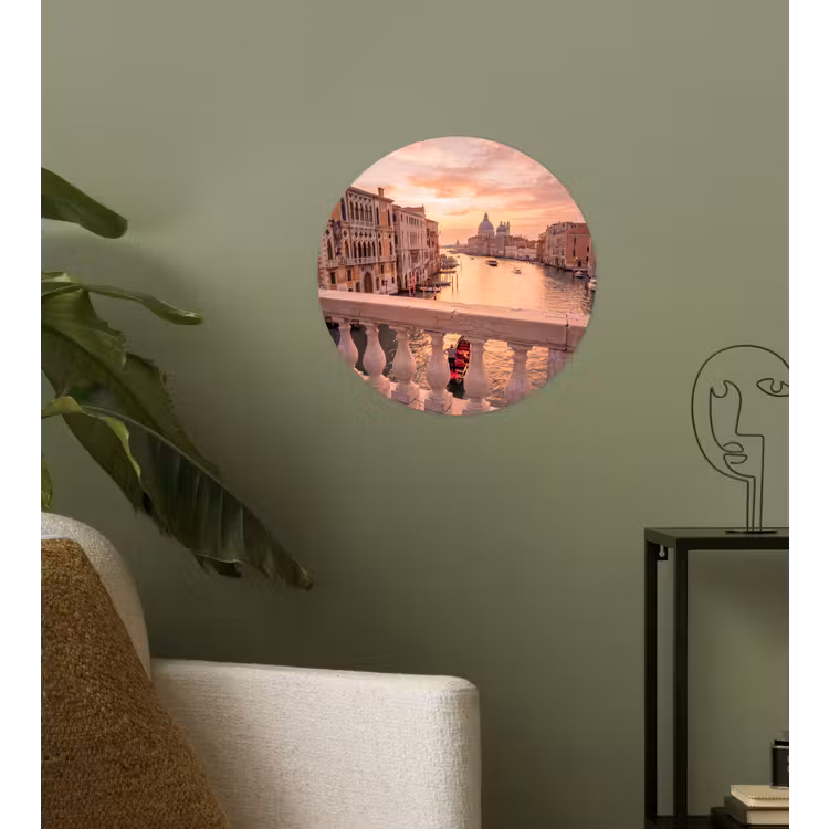 Stad - Venetië - Kanaal - Zonsopgang - Architectuur - Goud Wandcirkel behangsticker klein -sfeer2