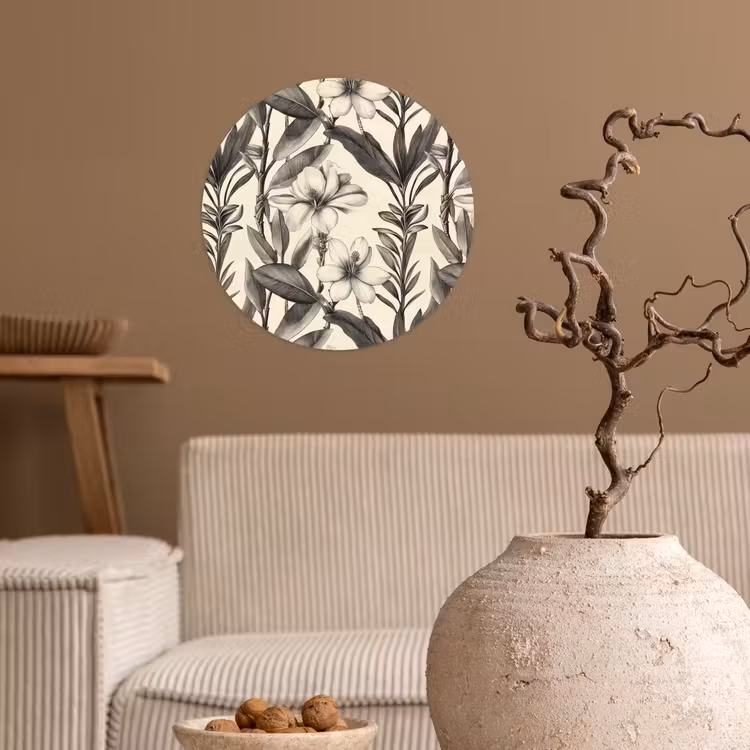 Klassiek - Botanisch - Zwart - Beige Wandcirkel behangsticker klein 186 -sfeer1