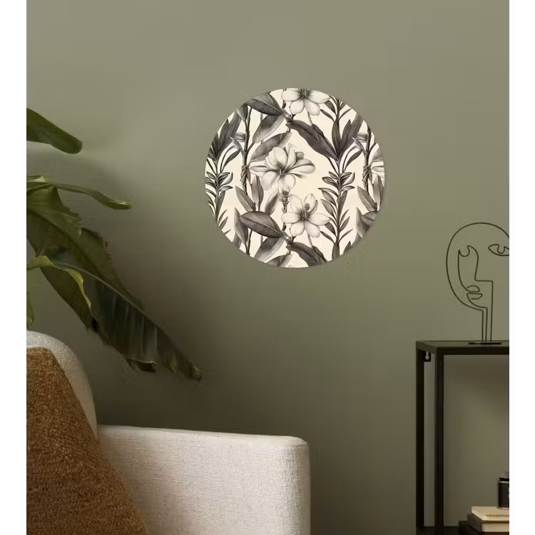 Klassiek - Botanisch - Zwart - Beige Wandcirkel behangsticker klein 186 -sfeer2