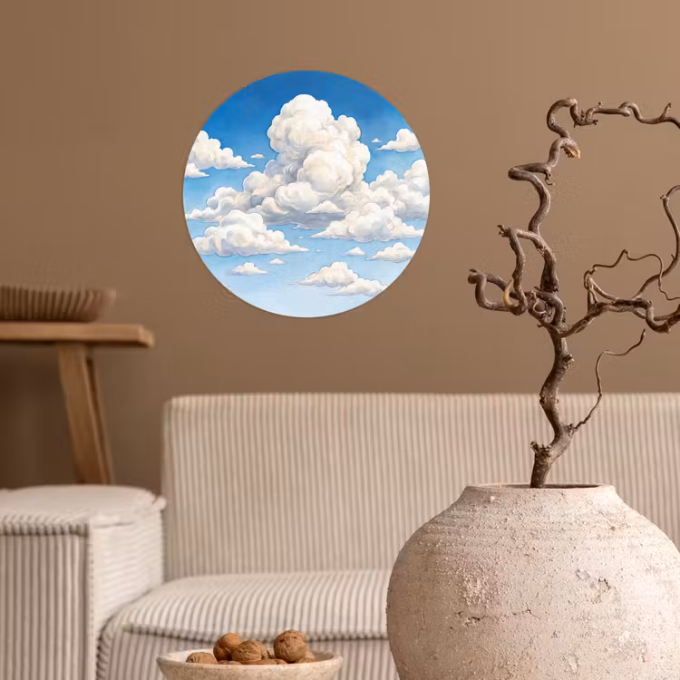 Wolken - Blauwe lucht - Natuur - Modern - Wit Wandcirkel behangsticker klein -sfeer1