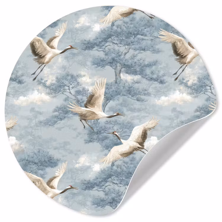 Wolken - Kraanvogels - Blauw Wandcirkel behangsticker klein 186 -3d