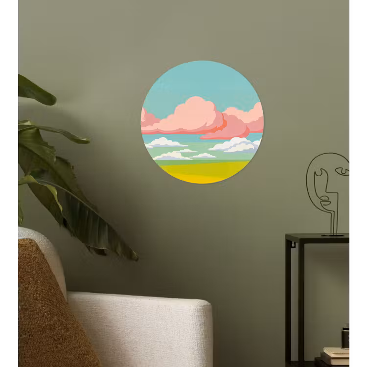 Wolken - Roze - Natuur - Modern - Pastel Wandcirkel behangsticker klein -sfeer2