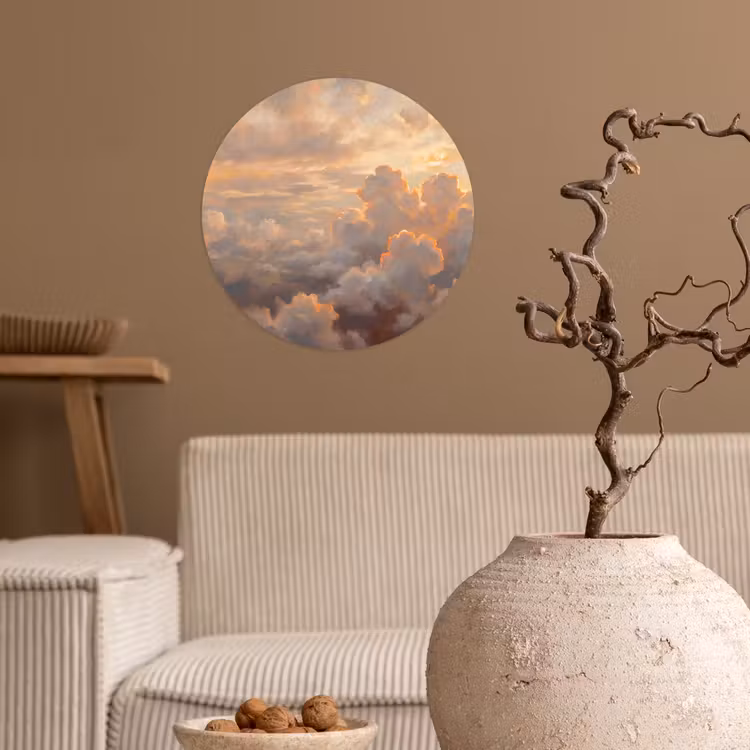 Wolken - Zonsondergang - Natuur - Abstract - Goud Wandcirkel behangsticker klein -sfeer1